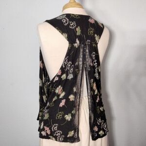 Free People Splitback Black Floral Swing Top